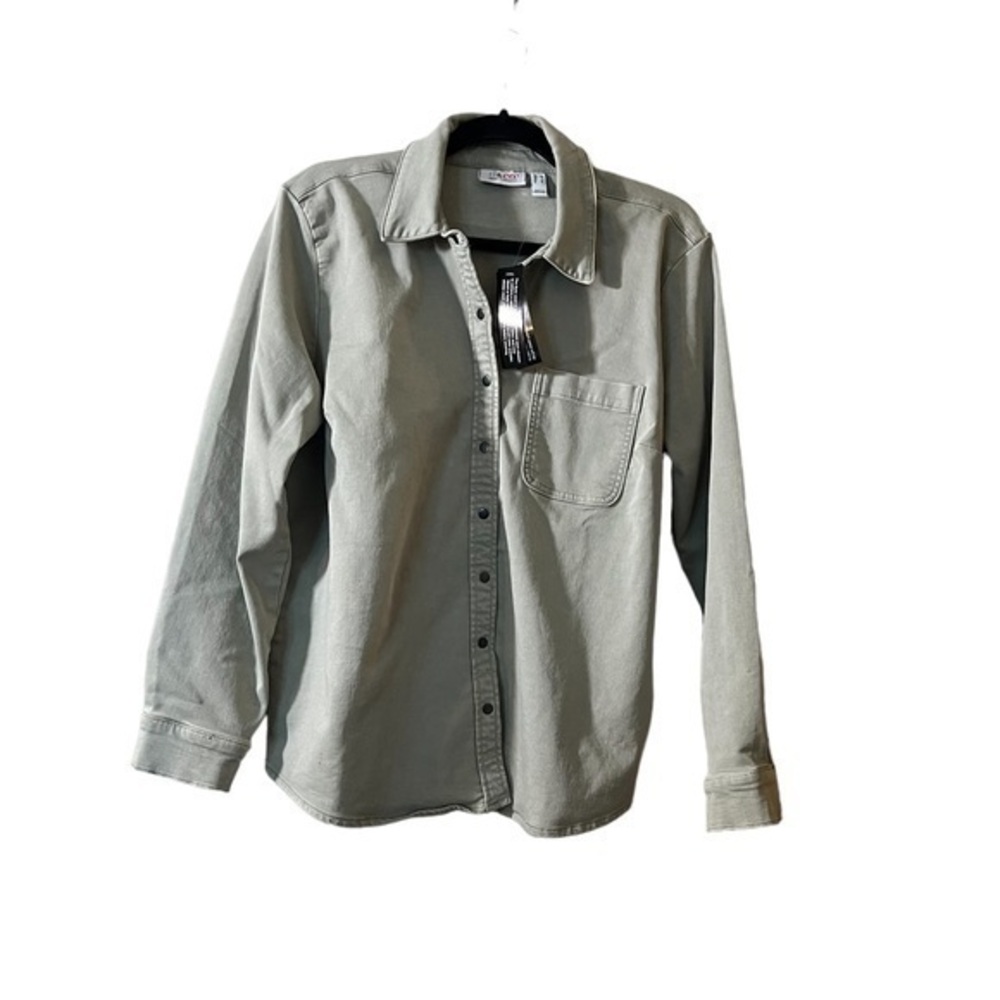 NWT D & Co sage green stretch cotton blend snap front L/S shirt